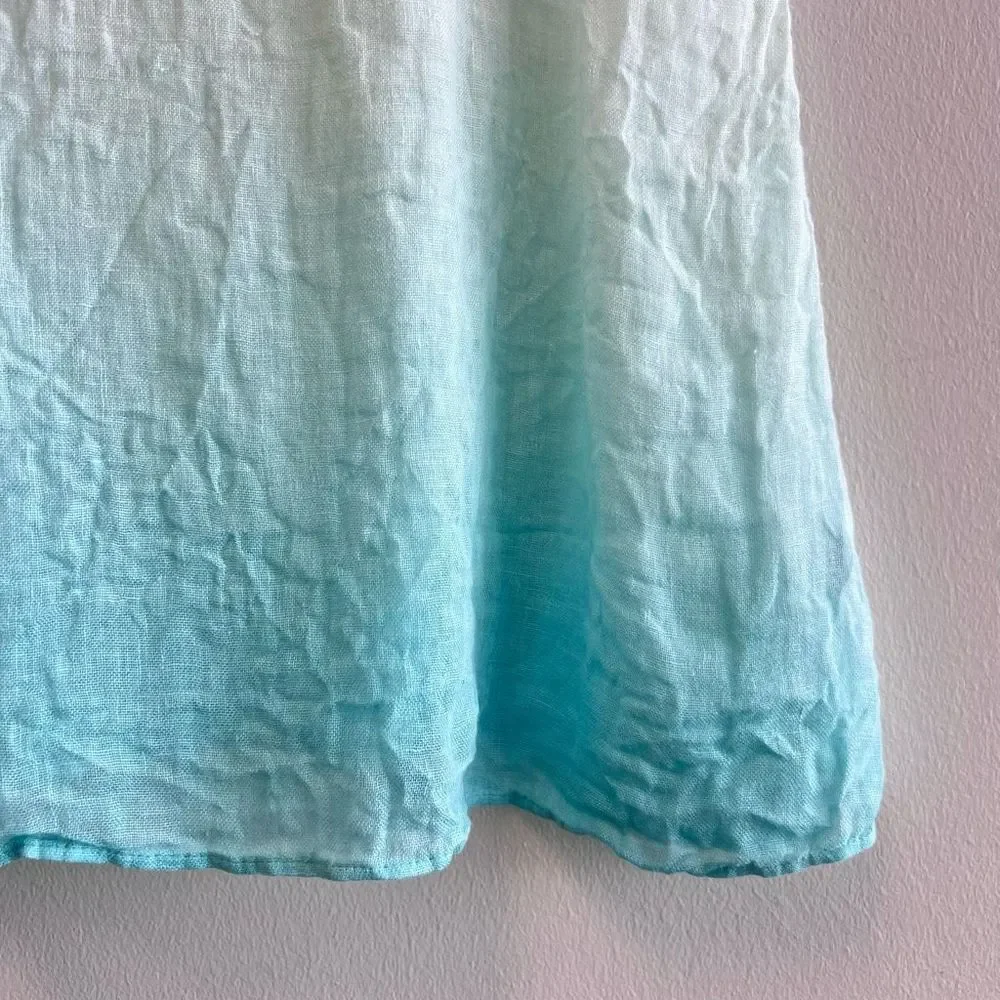 Eileen Fisher Woman Petite Small PS Mini Tank Dress 100% Linen Blue Ombre Sheer - Picture 6 of 11